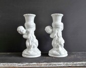 Porcelain Angels Pair Candlesticks Vintage Cherubim White Candle-holders Religious Figurine Angelic Retro Statuette Christmas Decoration