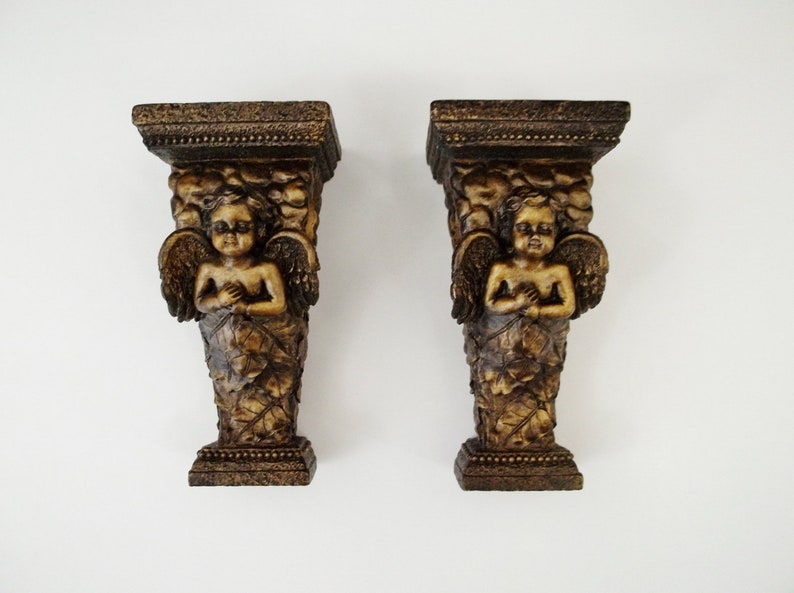 Victorian Angel Rod Bracket Pair of Curtain Pole Support Window Drapery