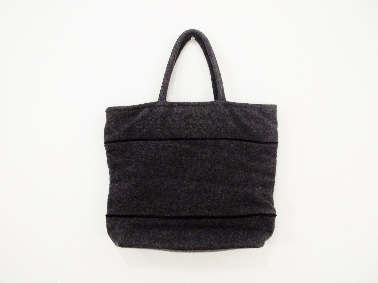 Black Tote Bag Women Handbag Vintage Purse Fabric Bag Wool | Etsy