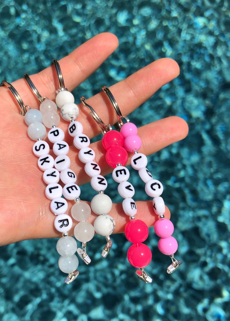 Custom Beaded Keychain Custom Name Keychain Cute Colors Etsy