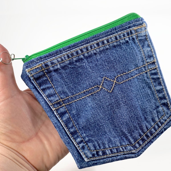 Small Cute  Denim Bag, Recycled Jean Makeup Pouch, Denim Pocket Purse, Gift for Her