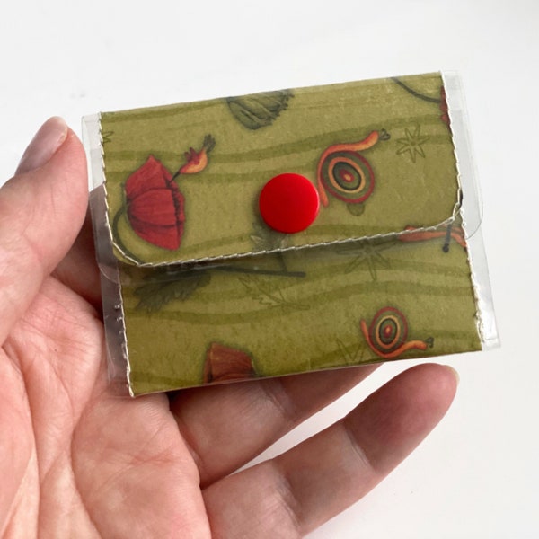 Snails & Poppies - Handmade Vinyl Coin Purse / Mini Wallet / Small Change Purse / Gift for Her