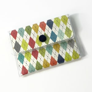 Rainbow Argyle Wallet, small women&#39;s wallet, business card case, credit card holder, gift card holder