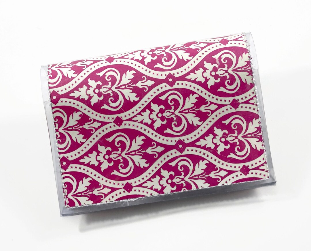 Pink Damask Wallet for Women, Credit Card Holder, Minimalist Women's ...