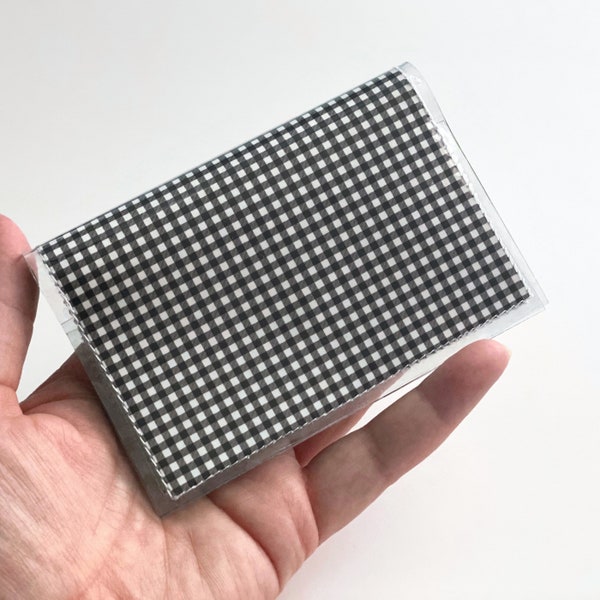 Mini Gingham - Handmade Vinyl Wallet, Vegan Credit Card Holder, Business Card Case, Minimalist Women's Wallet