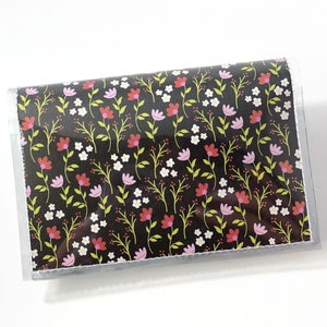 Cartera vegana floral para mujer - Cartera pequeña de vinilo lavable / Tarjetero