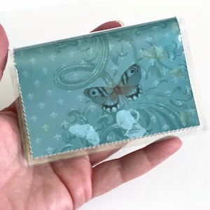 Cartera de mariposa verde azulado, cartera pequeña de vinilo que se puede limpiar, tarjetero