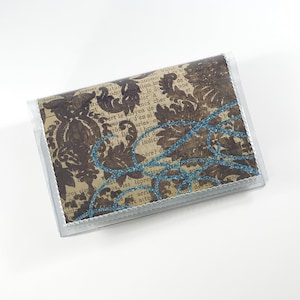 Cartera de damasco vintage para mujer, tarjetero cuadrado, tarjetero, cartera minimalista para mujer