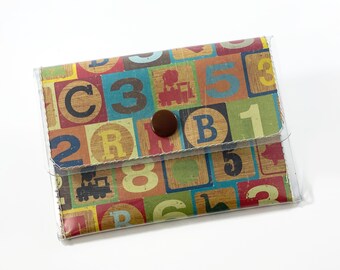 Vintage Wooden Blocks - Small Women's Wallet, Credit Card Holder, Minimalist Women's Wallet, Cute Small Wallet