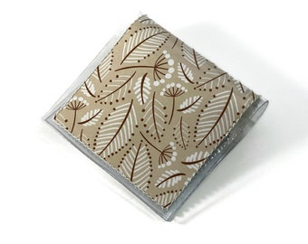 Brown Square Card Holder, Dandelions & Leaves Mini Card Case, Business Card Case