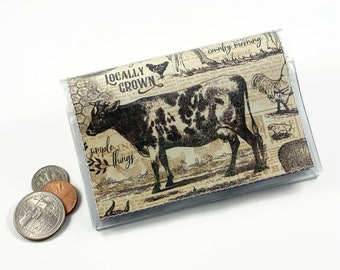 Cow Lovers Gift - Barnyard Animal Wallet, Vegan Credit Card Holder, Minimalist Women's Wallet