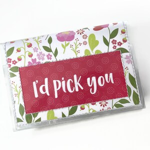 Strawberry Patch "I'd Pick You" - Small Wipeable Vinyl Wallet / Business Card Holder