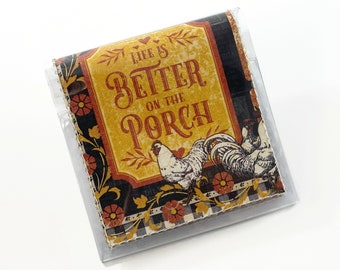 Life is Better on the Porch - Square Card Holder, Mini Card Case, Business Card Case