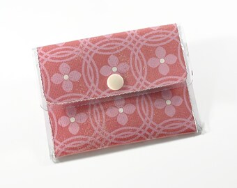 Pink Floral Wallet for Women, Square Card Case, Credit Card Holder, Vegan Minimalist Women's Wallet