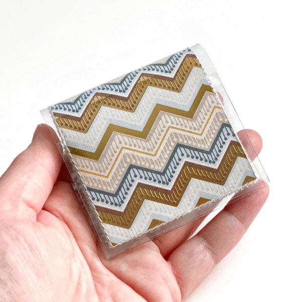 Blue & Gold Chevron - Square Card Holder, Mini Card Case, Business Card Case