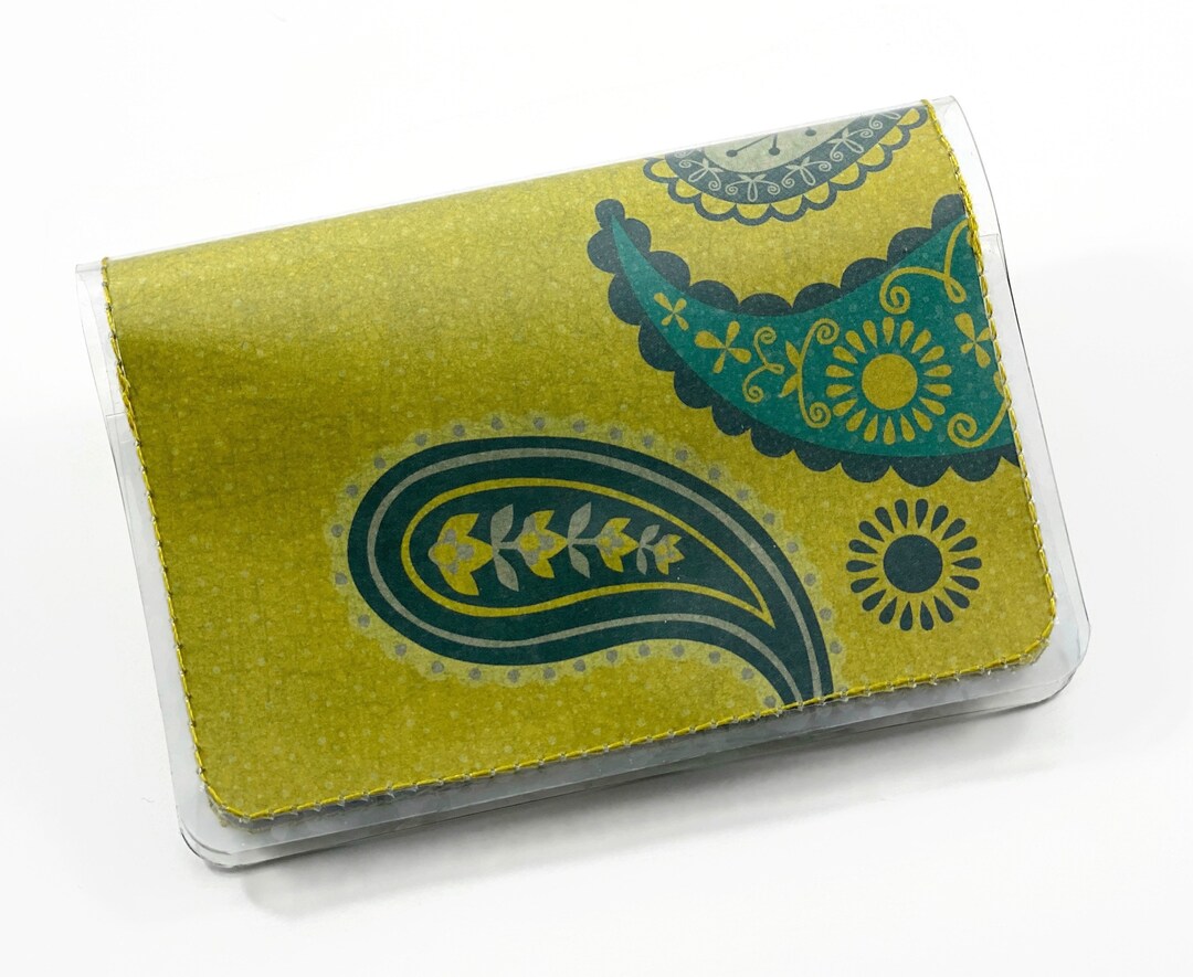 Green Paisley Card Wallet / Small Credit Card Holder / Vegan