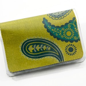 Green Paisley Card Wallet / Small Credit Card Holder / Vegan Gift Card Holder