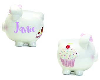 Personalized Cupcake Piggy Bank: Baby Girl Gift, Nursery Decor