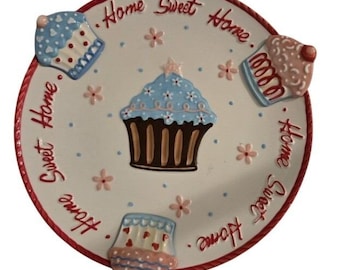 Secret Garden Home Sweet Home Cupcake Ceramic Plate Hand Painted Platter