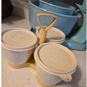 Tupperware 3 Condiment Caddy Server Set with Lids Beige Tan Vintage