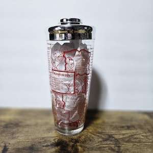 Vintage IRWINWARE Cocktail Shaker Glass with Recipes Chrome Top