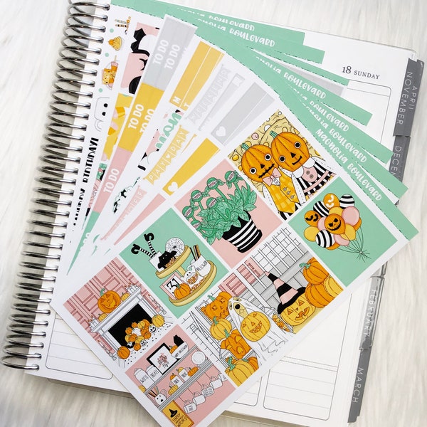 Minty Halloween - Vertical Weekly Planner Sticker Kit