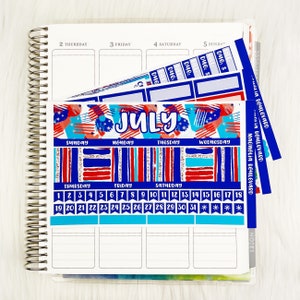 July Monthly Kit - EC Monthly Planner Sticker Kit - 7x9 Monthly Layout Planner Stickers