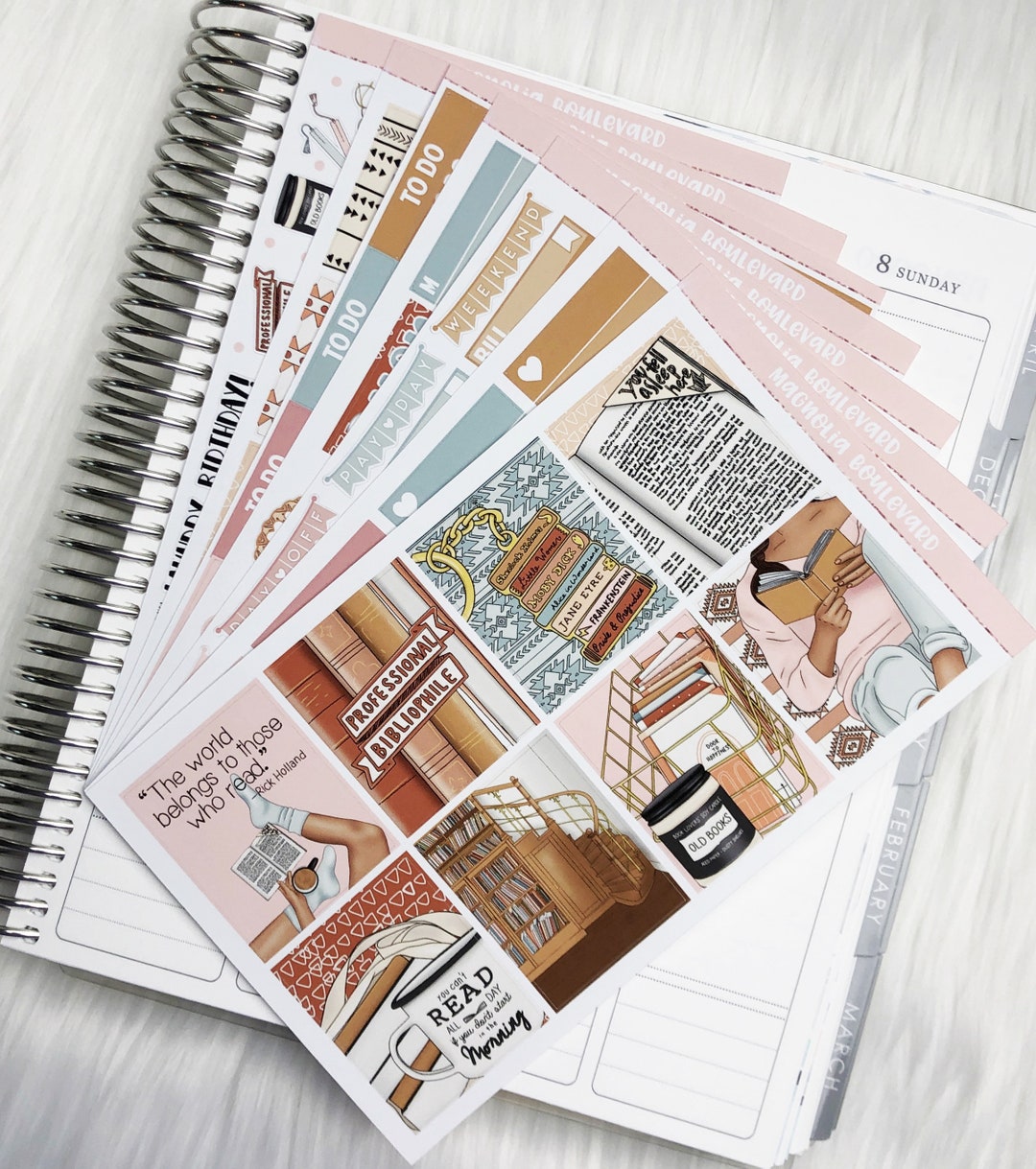Bibliophile - Vertical Weekly Planner Sticker Kit - Etsy