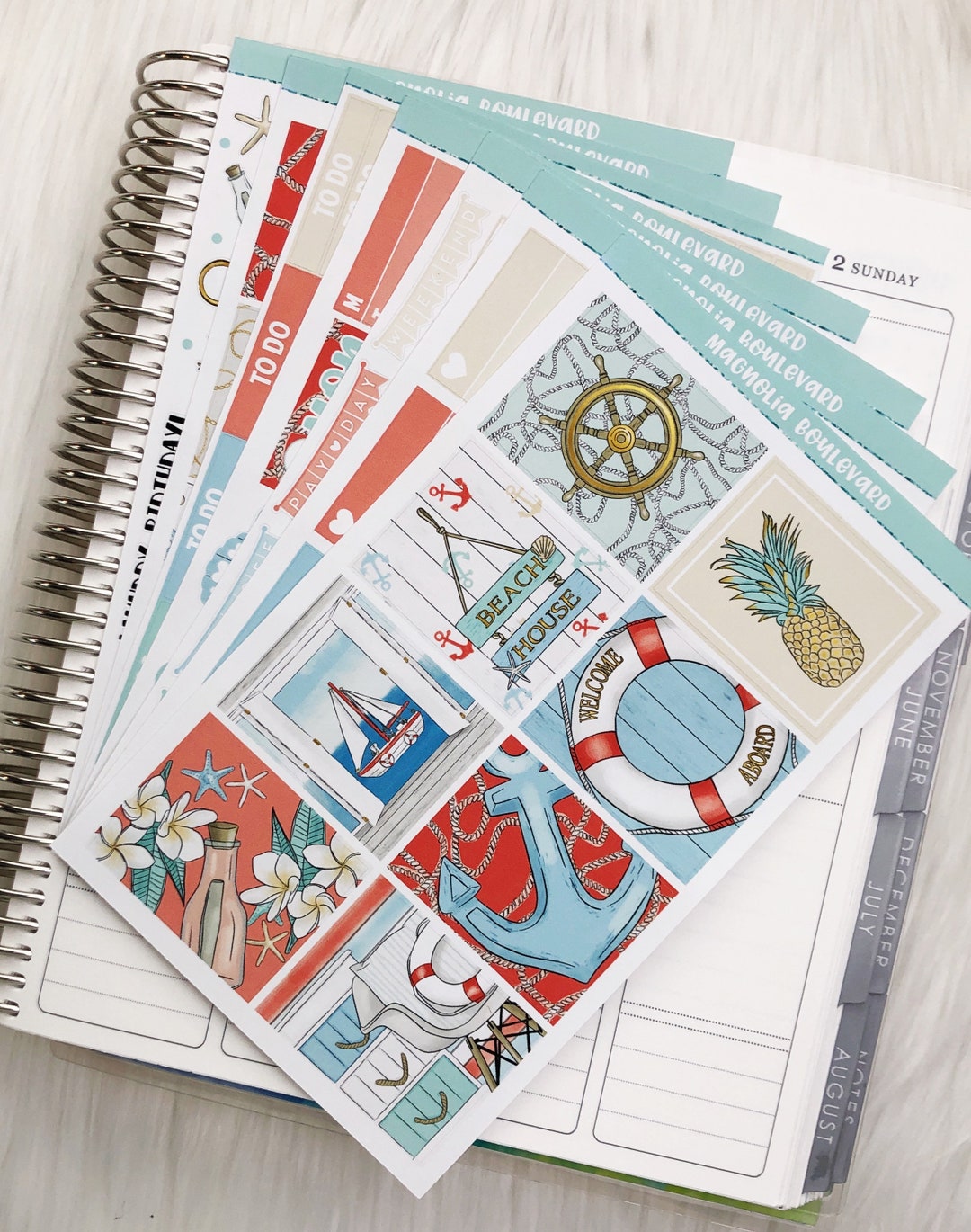 Coastal - Vertical Weekly Planner Sticker Kit - Etsy