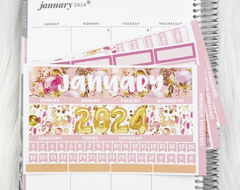 January 2024 Monthly Kit - EC Monthly Planner Sticker Kit - 7x9 Monthly Layout Planner Stickers