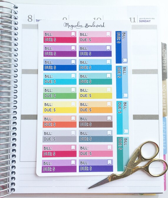 Quarter box bill due functional planner stickers! perfect for your ec life  planner, inkwell press, day designer, calendar, etc.