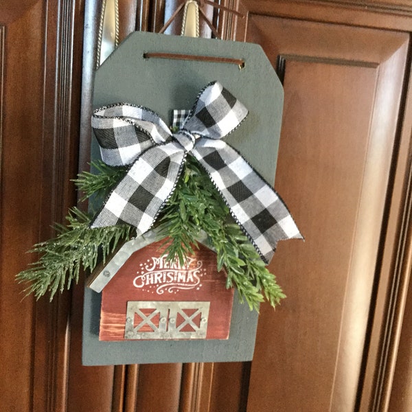 vintage door hanger, one of a kind ornament, farmhouse ornament, old barn look ornament, Merry Christmas sign,