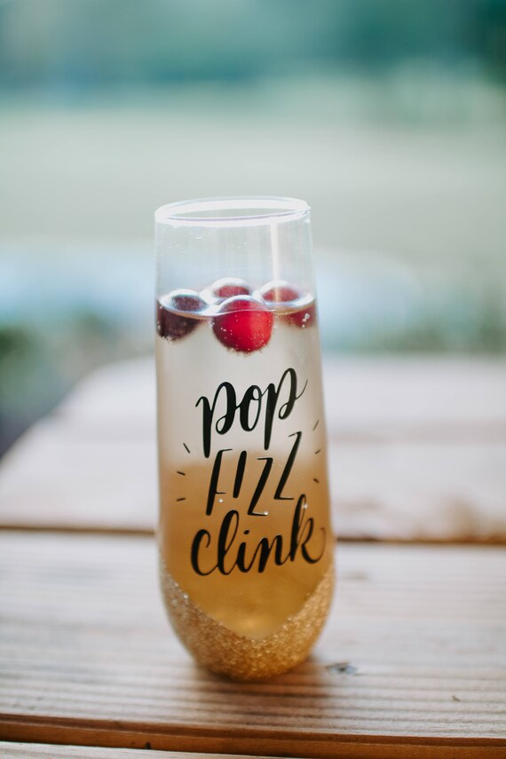 Pop Fizz Clink Set of 4 Glitter Stemless Champagne Flutes Etsy