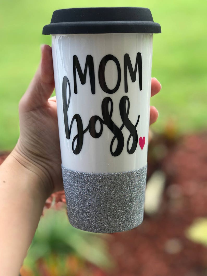 Mom Boss Glitter Tumbler Porcelain Tumbler Mom Etsy