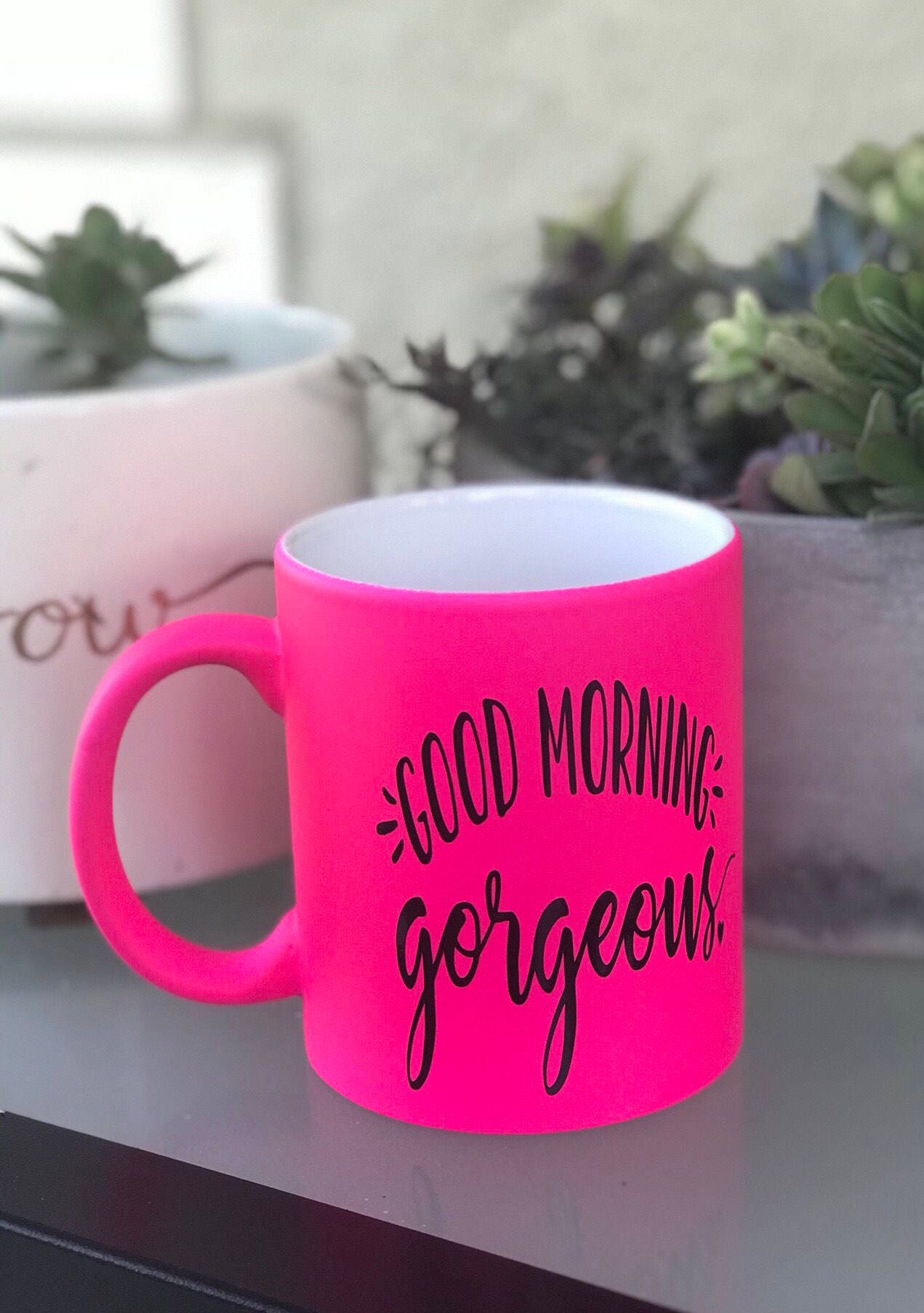 Good Morning Coffee Mug Hot Pink Coffee Cup Etsy