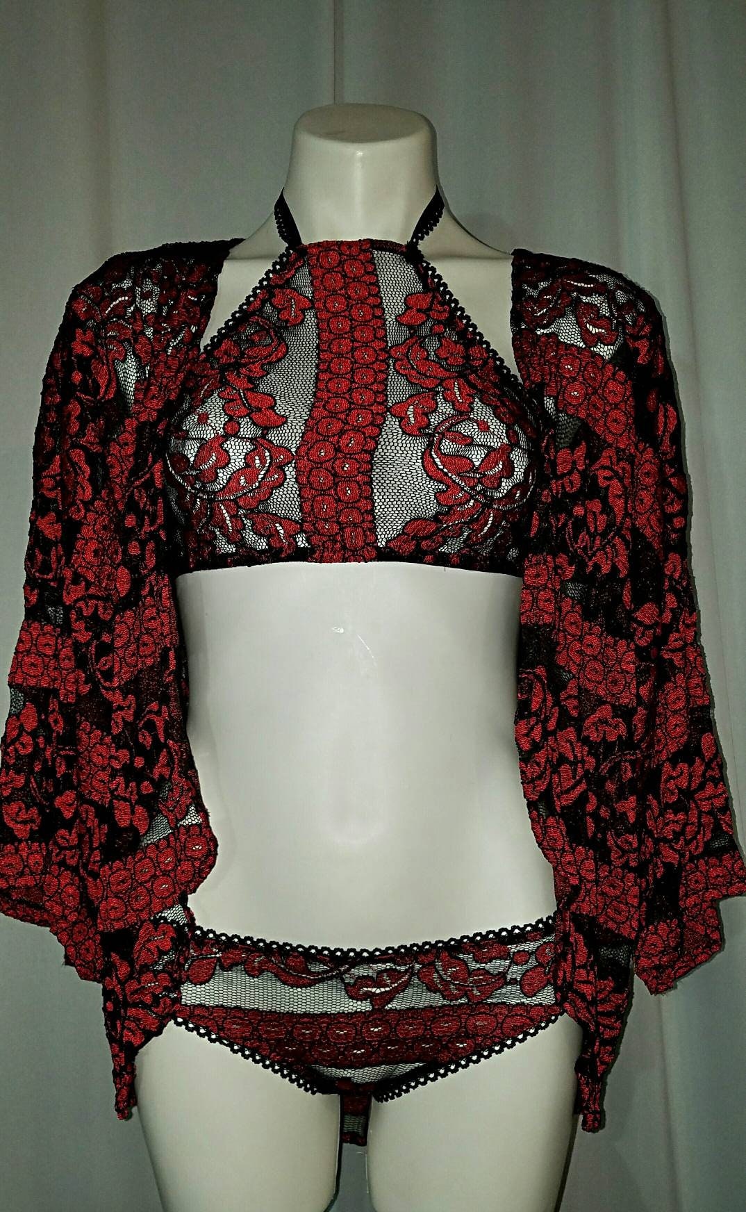 Sexy Red & Black Lace Lingerie Set S/M -  Canada