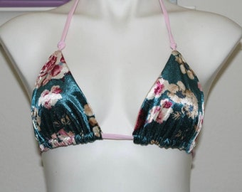 Velvet Floral Bikini Set, Cheeky Bottoms