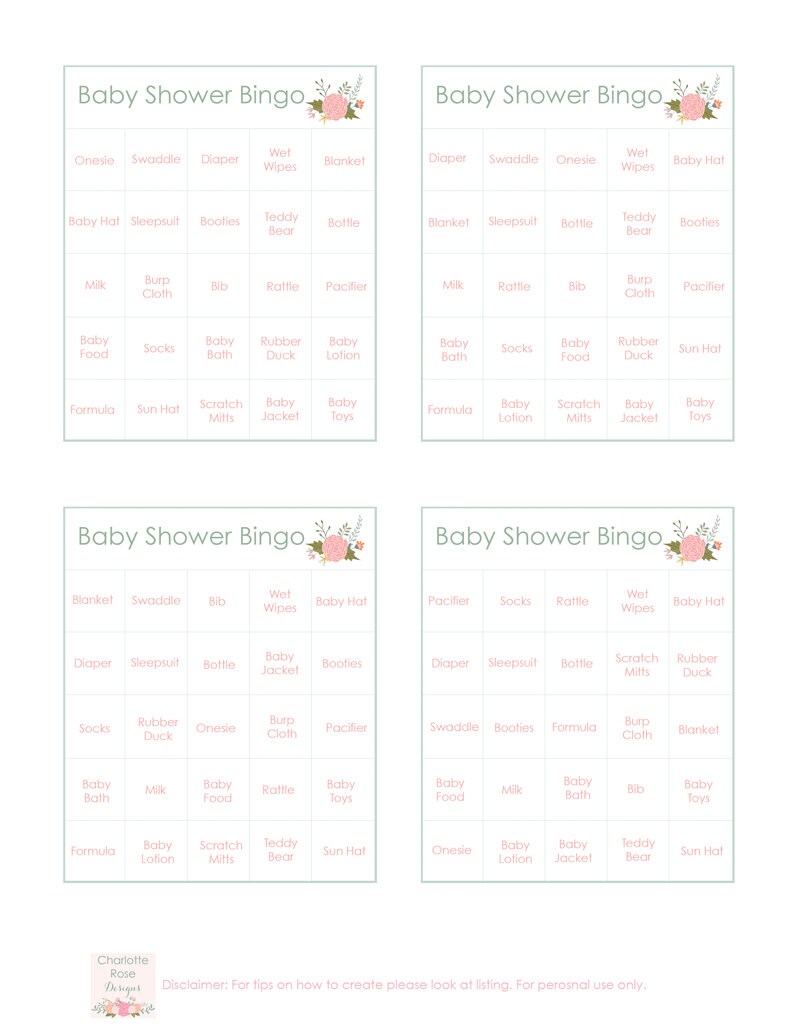 Baby Shower Bingo Game, Printable Baby Shower Game, Printable Baby Shower Etsy