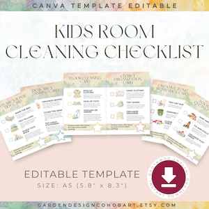 Editable Kids Room Cleaning Checklist, Cleaning Planner for Kids Canva Template, Organization Chart, Chore List for Kids, Cleaning Schedule