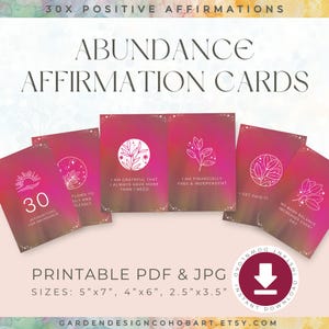 30 bevestigingskaarten voor overvloed afdrukbaar, Daily Wealth Manifestation Flashcards, Citaten over welvaartsattractie, Affirmaties van mentaliteit