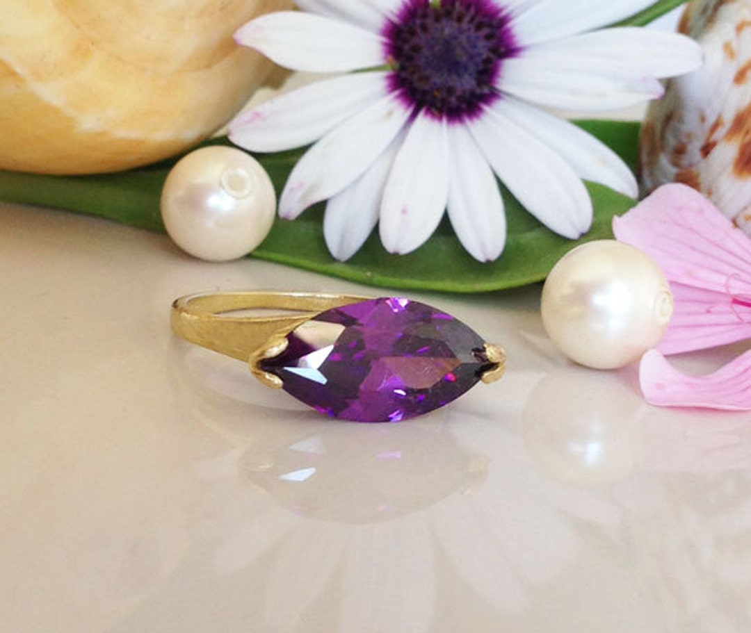Natural Amatista Anillo De Plata Para Las Mujeres Rectangle Prong Corte