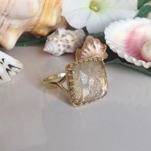 Rutilated Quartz Ring - Vintage Style - Gold Ring - Square Crown Ring - Prong Ring - Gemstone ring - Promise Ring - Delicate Ring