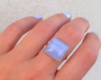 Lace Agate Ring - Colorful Ring - Square Crown Ring - Promise Ring - Gemstone Ring - Vintage Style - Gold Ring - Cocktail Ring
