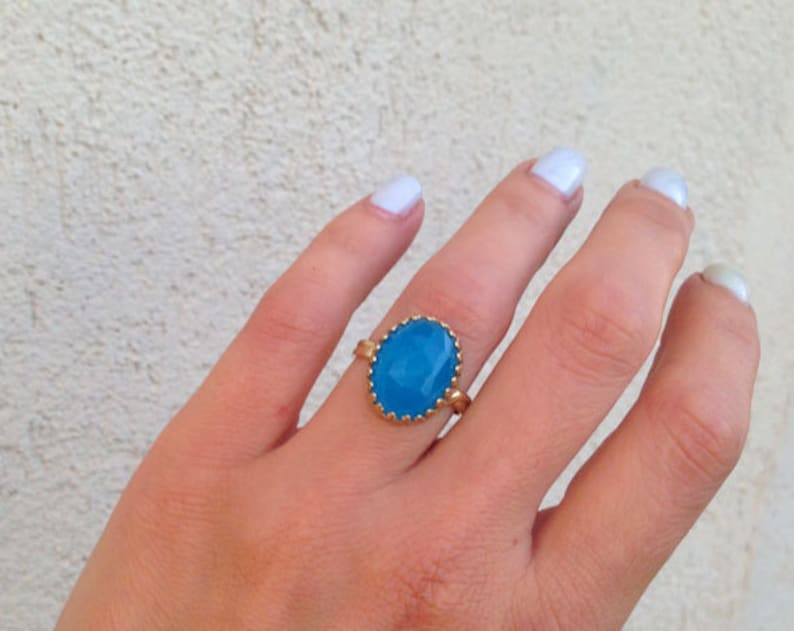 Rose Cut Blue Chalcedony Promise Ring Oval Crown Ring Blue Chalcedony Ring Aqua Blue Stone Gold Ring Engagement Ring