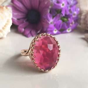 Bague Tourmaline Rose - Anneau ovale de couronne - Anneau d’or - Anneau rose de pierre gemme - Tourmaline rose de coupe rose - bague de fiançailles - anneau de Boho