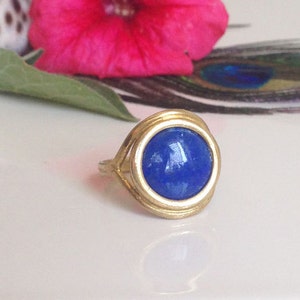 Genuine Lapis Ring - Promise Ring - Natural Gemstone Ring - Gold Ring - Birthstone Ring - Navy Vintage Ring - Royal Blue Ring