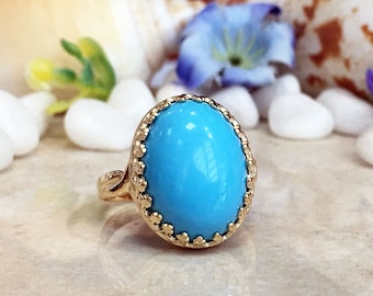 Turquoise Ring - December Ring - Oval Crown Ring - Promise Ring - Gold Ring - Prong Ring - Birthstone Ring - Cocktail Ring