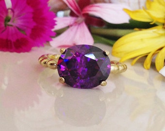 Amethyst Ring - Purple Ring - February Birthstone - Gold Ring - Gemstone ring - Cocktail Ring - Bridal Jewelry - Oval Ring