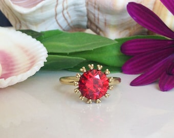 Garnet Ring - January Birthstone - Gold Ring - Promise Ring - Gemstone Ring - Red Ring - Bridal Ring - Coctail Ring