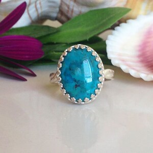 Genuine Turquoise Ring - December Ring - Oval Crown Ring - Promise Ring - Silver Ring - Natural Gemstone - Birthstone Ring - Cocktail Ring